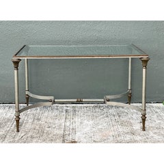 Table rectangulaire vintage en métal et verre, d'inspiration Maison Jansen
