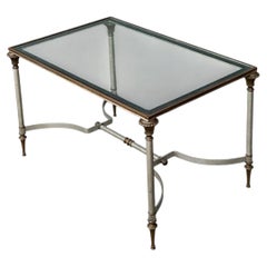 Table rectangulaire vintage en métal et verre, d'inspiration Maison Jansen