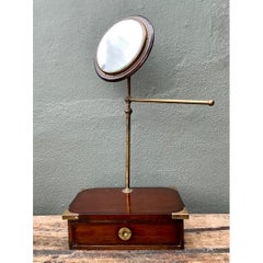 Vintage Brass and Wood Campaign Vanity Mirror