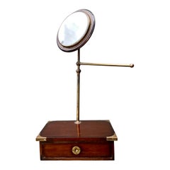 Vintage Brass and Wood Campaign Vanity Mirror