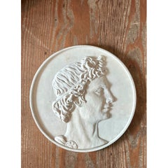 Vintage Classical Bas Relief Portrait Of Apollo Medallion