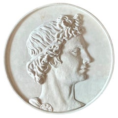 Vintage Classical Bas Relief Portrait Of Apollo Medallion