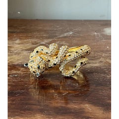 Vintage Rhinestone & Black Enamel Leopard Bracelet