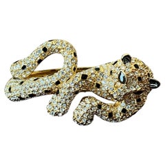 Vintage Rhinestone & Black Enamel Leopard Bracelet