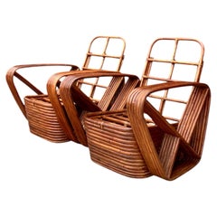 Vintage Paul Frankl Six Strand Rattan Lounge Chairs - A Pair