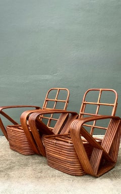 Vintage Paul Frankl Six Strand Rattan Lounge Chairs - A Pair