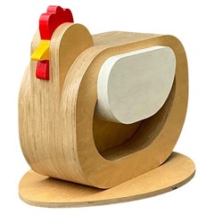 Vintage Sculptural Wood Chicken Low Stool