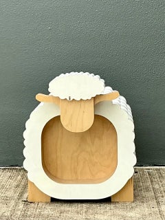 Vintage Sculptural Wood Sheep Low Stool