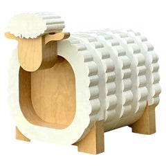 Vintage Sculptural Wood Sheep Low Stool