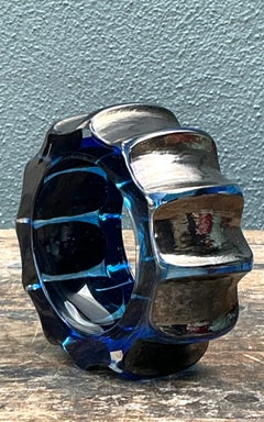 Vintage Blue Sculptural Art Glass Gear Sculpture