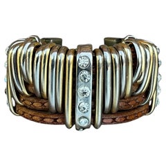 Vintage Leather & Silver Rhinestone Cuff Bracelet