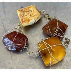 Vintage Wire Wrapped Amber Bracelet Styled After Kazuko Oshima