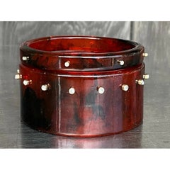 Vintage Tortoise Lucite Bangle with Rhinestones- a Set
