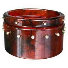 Vintage Tortoise Lucite Bangle with Rhinestones- a Set