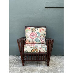 Vintage Stick Rattan Lounge Chair in Vintage Schumacher Paisley