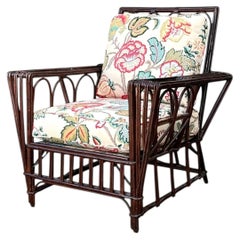 Vintage Stick Rattan Lounge Chair in Vintage Schumacher Paisley