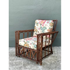 Vintage Stick Rattan Lounge Chair in Vintage Schumacher Paisley