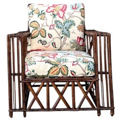 Vintage Stick Rattan Lounge Chair in Vintage Schumacher Paisley