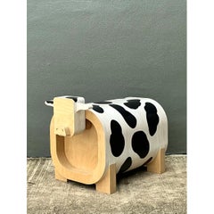 Vintage Sculptural Wood Cow Low Stool