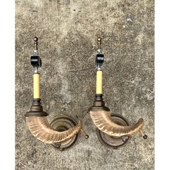 Vintage Brass Twisted Horn Wall Sconces