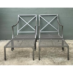 Vintage McKinnon And Harris Cast Aluminum Chairs With Ottomans - A Pair