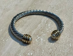 Bracelet vintage en argent au design classique à maillons torsadés, rehaussé de perles