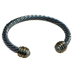 Bracelet vintage en argent au design classique à maillons torsadés, rehaussé de perles