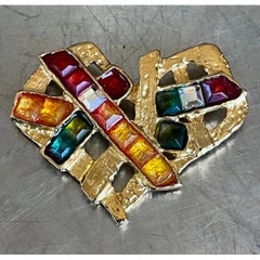 Vintage Christian Lacroix Multicolor Gem Heart Brooch