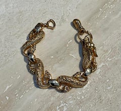 Vintage Hand-Carved Rose Gold Toned Dragon Bracelet