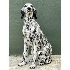 Vintage Italian Black and White Glazed Ceramic Dog Statue