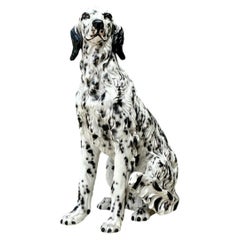 Vintage Italian Black and White Glazed Ceramic Dog Statue