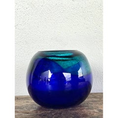 Vintage Blue and Green Glass Sphere Vase