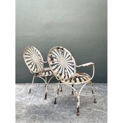 Vintage Francois Carre Sunburst Metal Garden Chairs - A Pair
