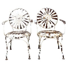 Vintage Francois Carre Sunburst Metal Garden Chairs - A Pair
