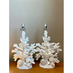 Pair of Vintage Shell and Plaster Faux Coral Table Lamps