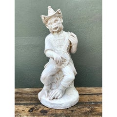 Vintage White Ceramic Monkey Musician Figure