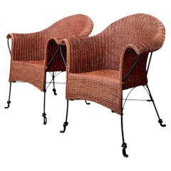 Palecek Vintage Rattan and Metal Chairs - Set of Two