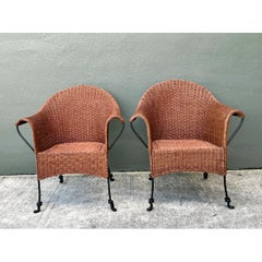 Palecek Vintage Rattan and Metal Chairs - Set of Two