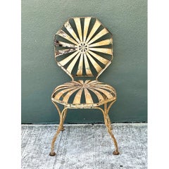 Vintage Heavily Distressed Francois Carre Sunburst Metal Chair