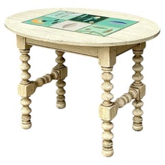 Vintage Turned Wood Table with Ceramic Top