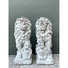 Vintage Italian Cast Cement Lion Statues - A Pair