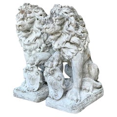 Vintage Italian Cast Cement Lion Statues - A Pair