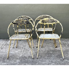 Vintage MCM Hoop Folding Wrought Iron Table And Chairs