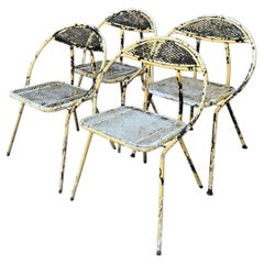 Vintage MCM Hoop Folding Wrought Iron Table And Chairs
