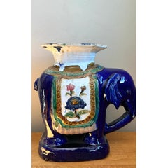 Vintage Painted Terracotta Elephant Low Stool