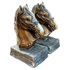 Vintage Horse Head Plaster Bookends - Pair