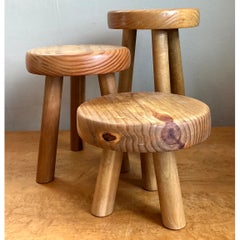 Vintage Wood Tripod Stools - Set of Three