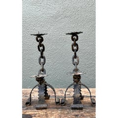 Vintage Wrought Iron Chain Candle Holders