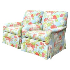 Vintage Floral Upholstered Armchairs - Pair
