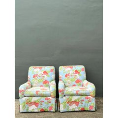 Vintage Floral Upholstered Armchairs - Pair